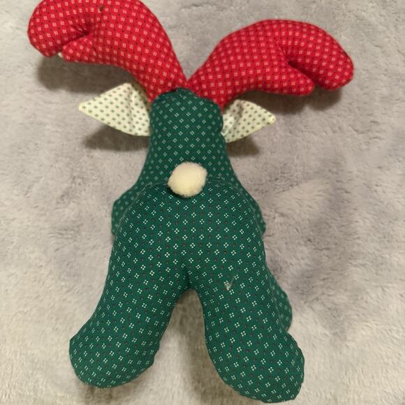 Vintage Stuffed Fabric Reindeer Handmade Christmas Plush Red Green Patchwork 10” - Picture 6 of 6